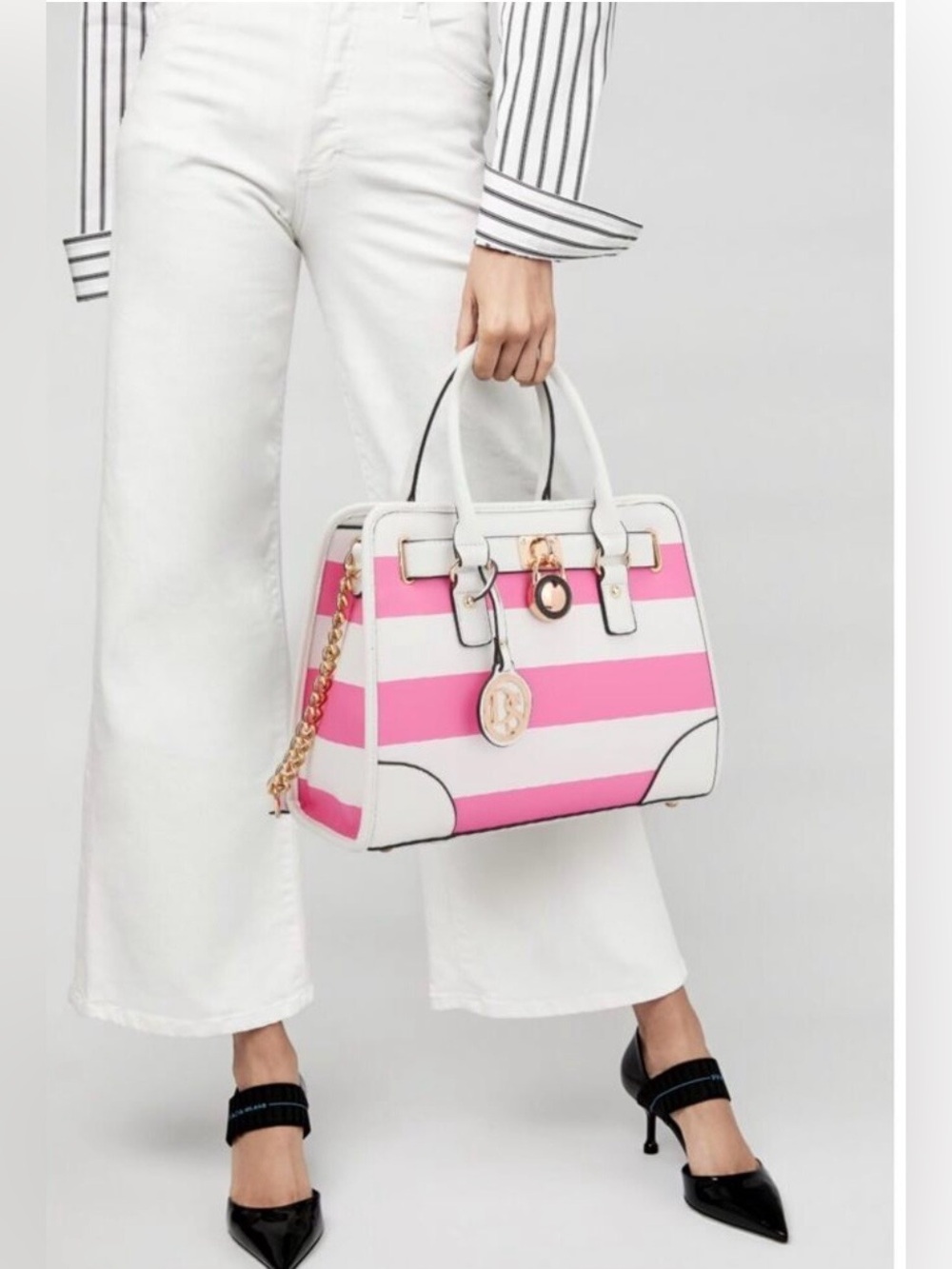 Pink & White Striped Satchel with Pink Wallet by - Picture 12 of 12